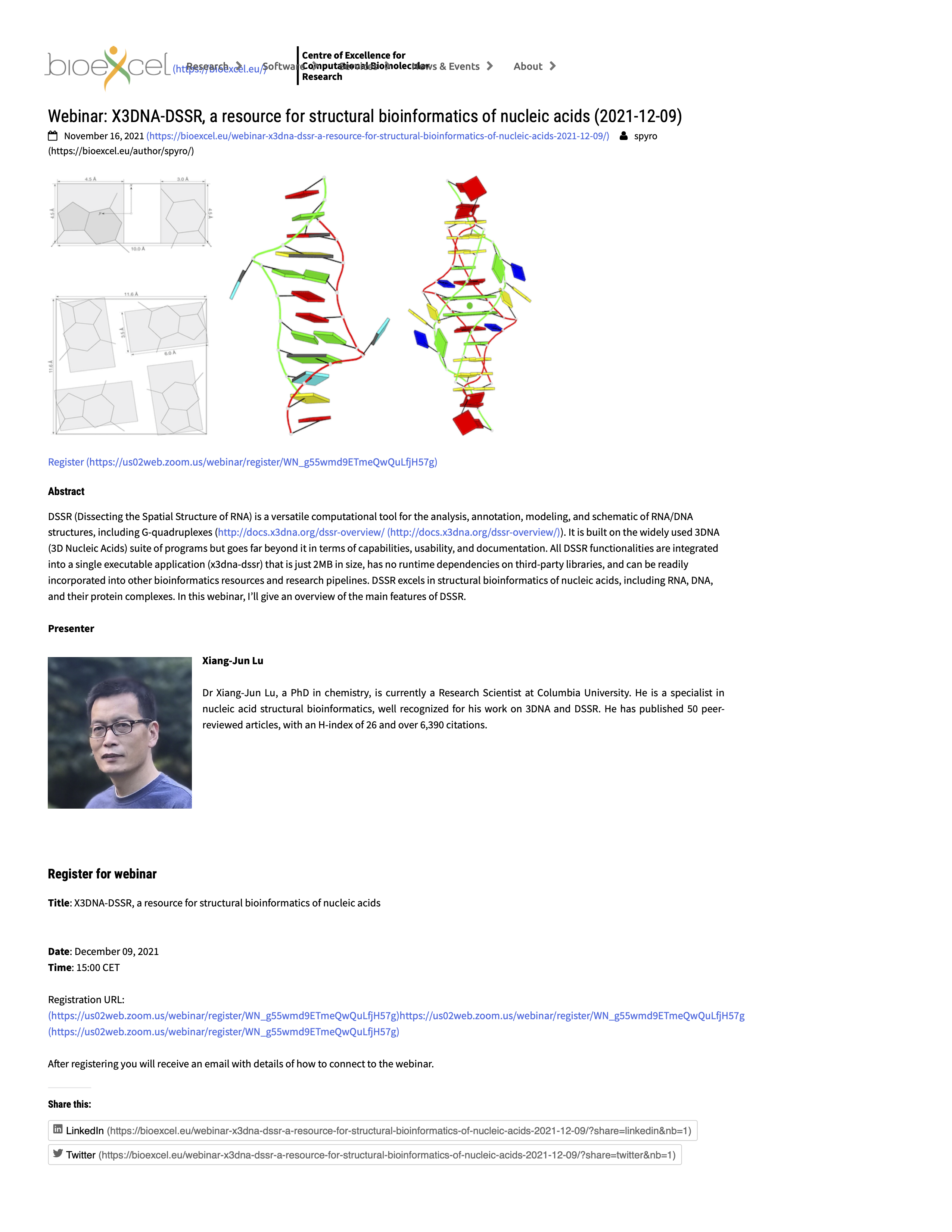 BioExcel webinar on DSSR